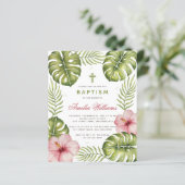Doop Tropisch Blad Hibiscus Budget Uitnodiging (Staand voorkant)