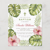 Doop Tropisch Blad Hibiscus Budget Uitnodiging (Voorkant)