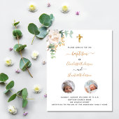 Doop tweeling witte bloemen foto budget uitnodigin flyer