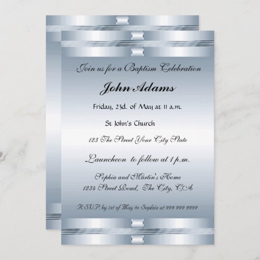 Doop Uitnodiging Blauw (Voorkant / Achterkant)