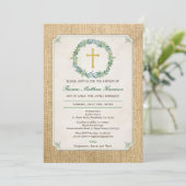 Doop uitnodiging. Groene krans robuuste jute Kaart (Staand voorkant)