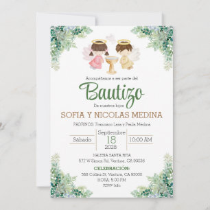 Doop Uitnodiging Spaans meisje en jongen Bautizo
