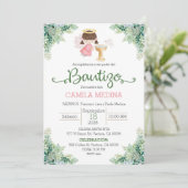 Doop uitnodiging Spaans meisje groen (Staand voorkant)