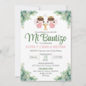 Doop Uitnodiging Spaans Twee Meisjes tweeling zuss (Voorkant)