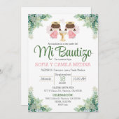 Doop Uitnodiging Spaans Twee Meisjes tweeling zuss (Voorkant / Achterkant)