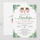 Doop Uitnodiging Spaans Twee Meisjes tweeling zuss (Voorkant / Achterkant)