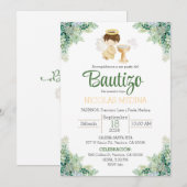 Doop Uitnodiging Spaanse jongen groen (Voorkant / Achterkant)