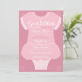 Doop uitnodiging voor een meisje, roze en kant jur (Staand voorkant)