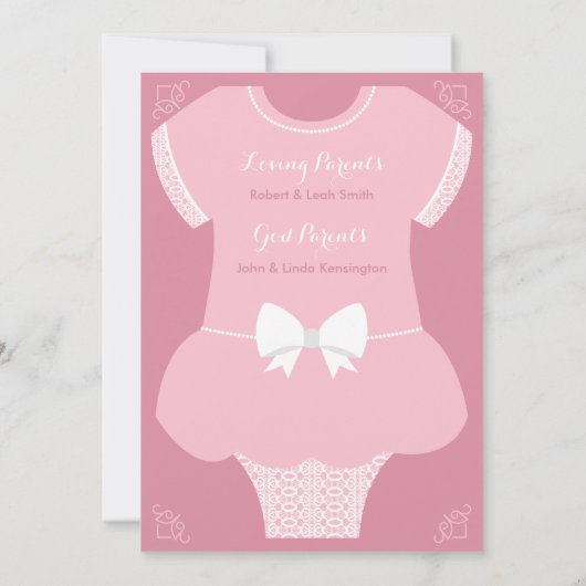 Doop uitnodiging voor een meisje, roze en kant jur (Achterkant)