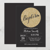 Doop Uitnodiging Zwart Goud Glitter (Voorkant / Achterkant)