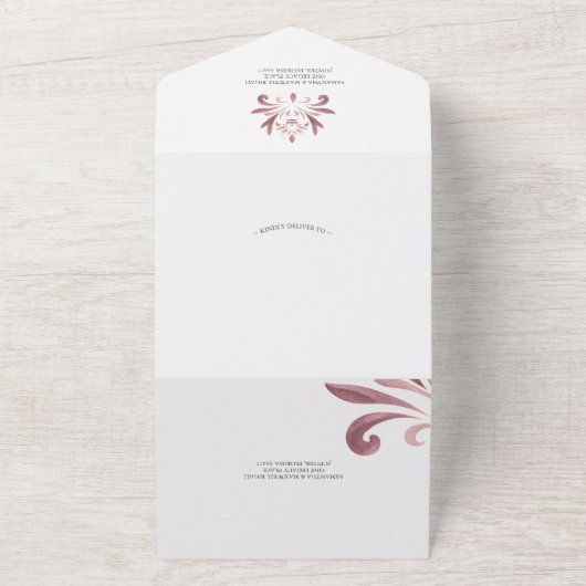 Doop Uitnodigingen en RSVP Card Dusty Pink Crest (Buitenkant)