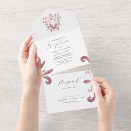 Doop Uitnodigingen en RSVP Card Dusty Pink Crest