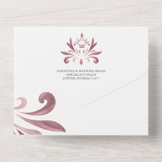 Doop Uitnodigingen en RSVP Card Dusty Pink Crest (Achterkant)