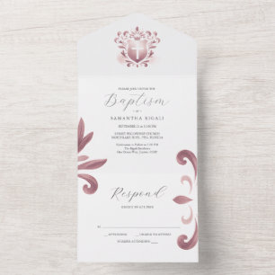 Doop Uitnodigingen en RSVP Card Dusty Pink Crest