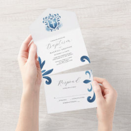 Doop Uitnodigingen met RSVP Card Dusty Blue Cres