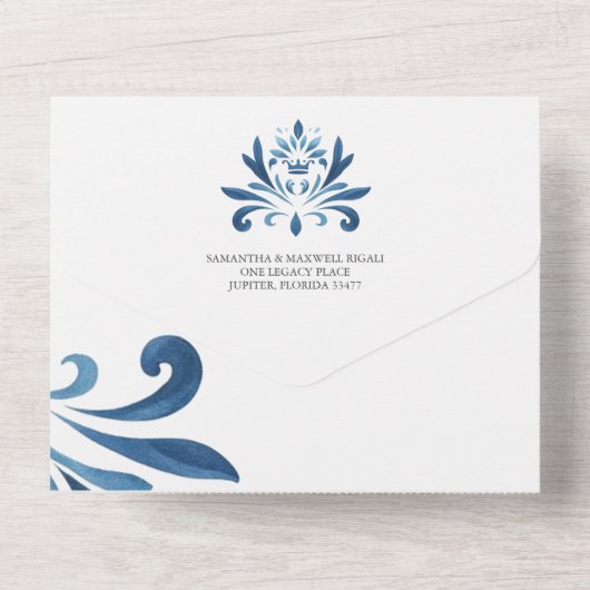 Doop Uitnodigingen met RSVP Card Dusty Blue Cres (Achterkant)
