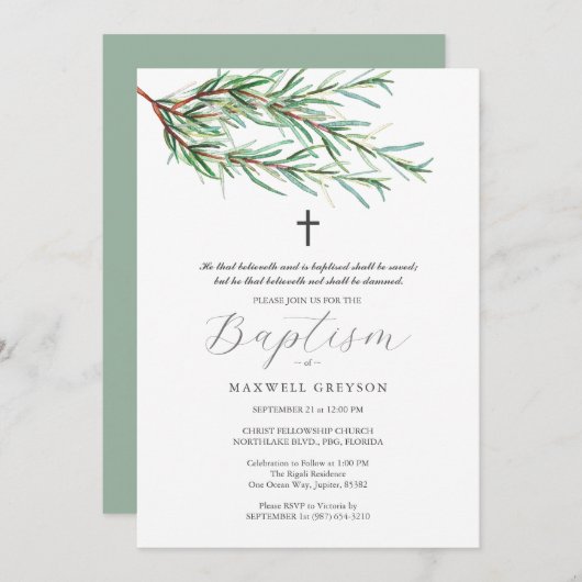 Doop Uitnodigingen Pijnboombogen Botanicals (Voorkant / Achterkant)