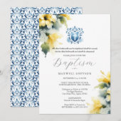 Doop Uitnodigingen Religieus Blauw en Geel (Voorkant / Achterkant)