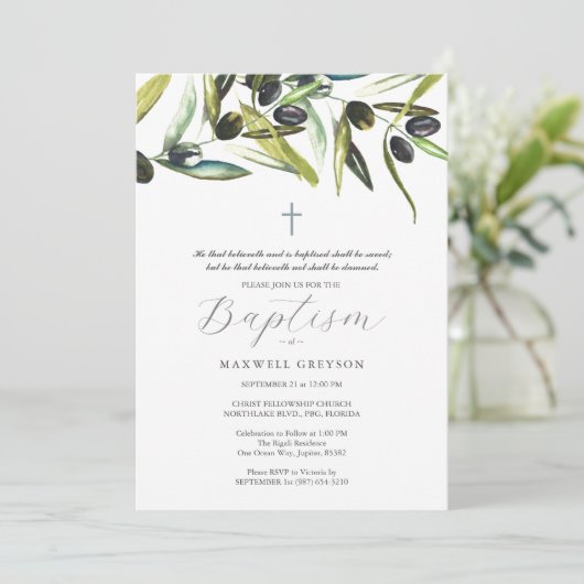 Doop Uitnodigingen Religieuze Olijftak (Staand voorkant)