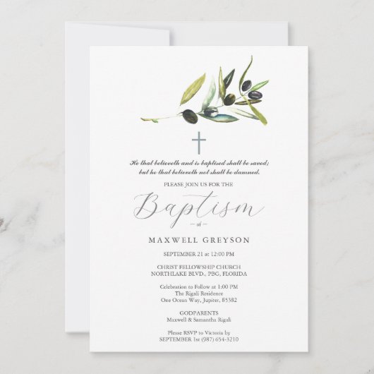 Doop Uitnodigingen Religieuze Olijftak (Voorkant)