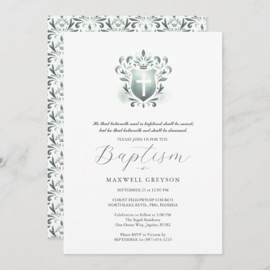Doop Uitnodigingen Religieuze Wijze Groene Kam (Voorkant / Achterkant)