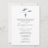 Doop Uitnodigingen Stoffige Blauwe Botanicals (Voorkant)