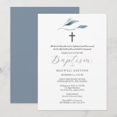 Doop Uitnodigingen Stoffige Blauwe Botanicals (Voorkant / Achterkant)