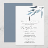 Doop Uitnodigingen Stoffige Blauwe Botanicals (Voorkant / Achterkant)