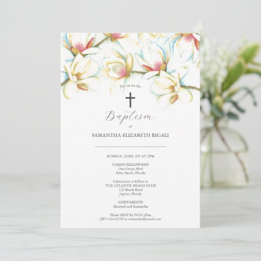 Doop Uitnodigingen Waterverf Bloemen peetouders (Staand voorkant)