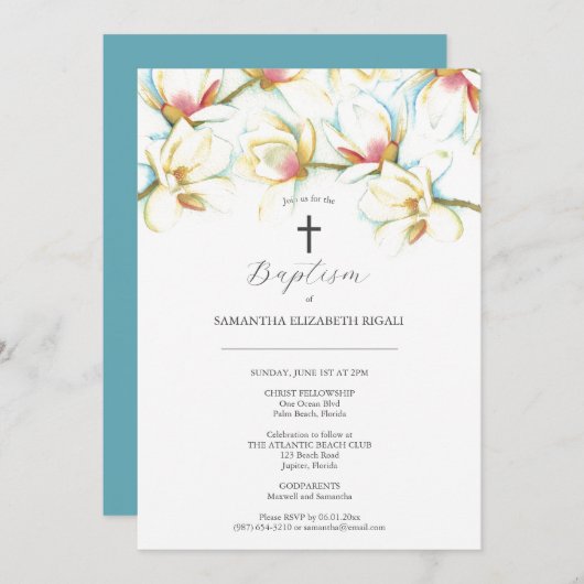 Doop Uitnodigingen Waterverf Bloemen peetouders (Voorkant / Achterkant)