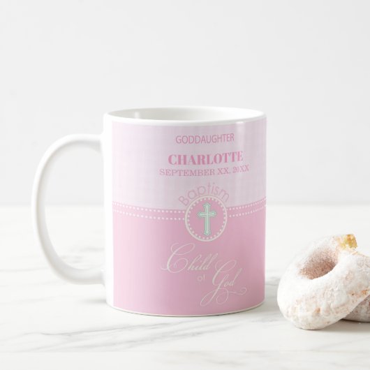 Doop van de Goddochter Roze Kind van God Gepersona Koffiemok (Met donut)