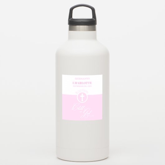 Doop van de Goddochter Roze Kind van God Gepersona Sticker (Waterfles)