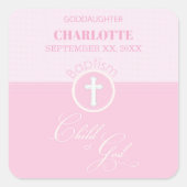 Doop van de Goddochter Roze Kind van God Gepersona Vierkante Sticker (Voorkant)