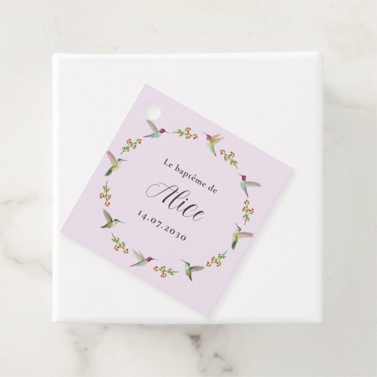 Doop van kolibrie bedankjes labels (In situ)