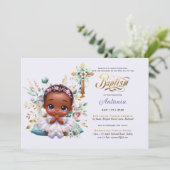 Doop van zwarte meisjes Paarse gouden bloemenkruis Kaart (Staand voorkant)