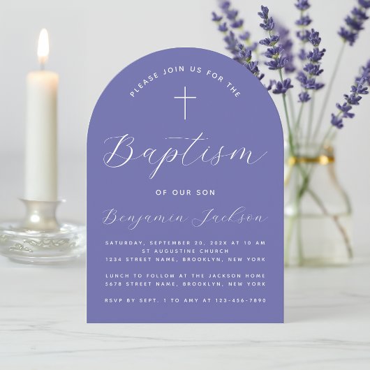 Doop Violet Arch Eenvoudig Modern Script & Cross Kaart