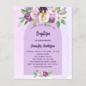 Doop violet paarse bloemen budget uitnodiging (Voorkant)