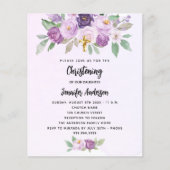 Doop violette bloemen budget uitnodiging (Voorkant)
