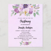 Doop violette bloemen budget uitnodiging flyer (Voorkant)