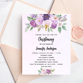 Doop violette bloemen budget uitnodiging flyer