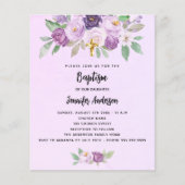 Doop violette bloemen groen budget uitnodiging flyer (Voorkant)