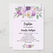 Doop violette bloemen groen kruis kaart (Voorkant)