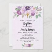 Doop violette bloemen groen kruis luxe kaart (Voorkant)