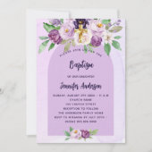 Doop violette paarse bloemen cross meisje luxe kaart (Voorkant)