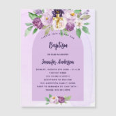 Doop violette paarse bloemen cross meisje luxe magnetische uitnodiging (Voorkant)