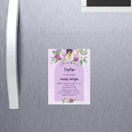 Doop violette paarse bloemen cross meisje luxe magnetische uitnodiging