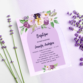 Doop violette paarse bloemen kruis meisje kaart