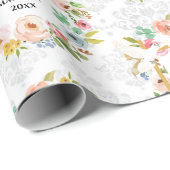 Doop Voeg naam & datum Cross Dove Flora krans toe Cadeaupapier (Rol Hoek)