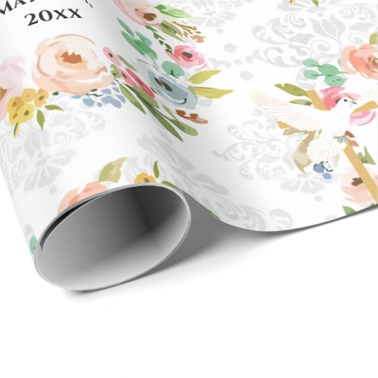 Doop Voeg naam & datum Cross Dove Flora krans toe Cadeaupapier (Rol Hoek)