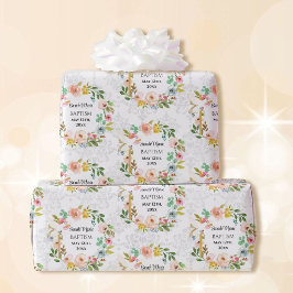 Doop Voeg naam & datum Cross Dove Flora krans toe Cadeaupapier
